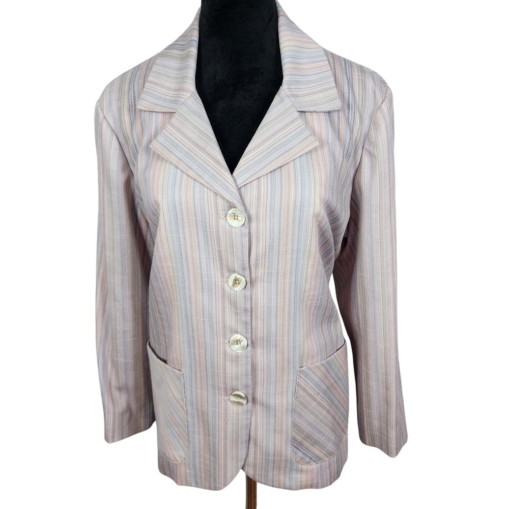 HANDMADE Size Large Pastel Striped Hopsack Single Breasted Lined Blazer Jacket